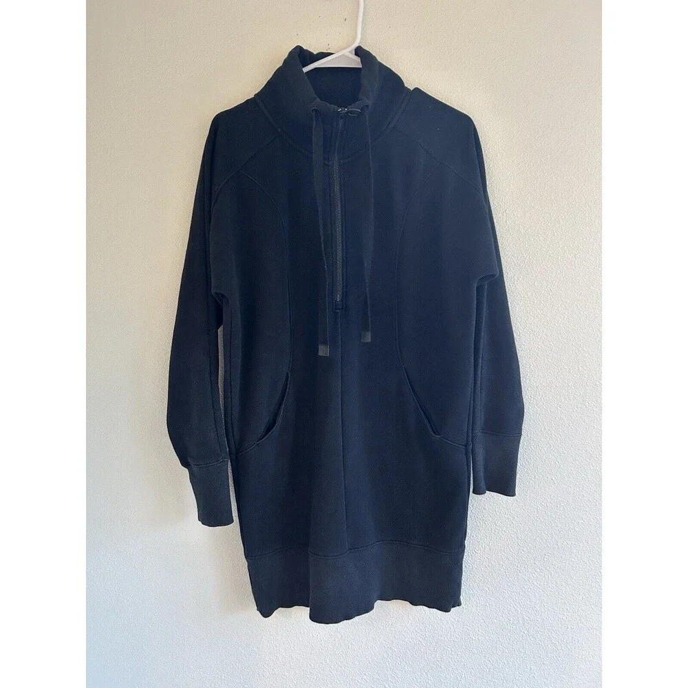 Athleta Cozy Karma 1/4 Zip Sweatshirt Dress Black XS - Picture 5 of 10